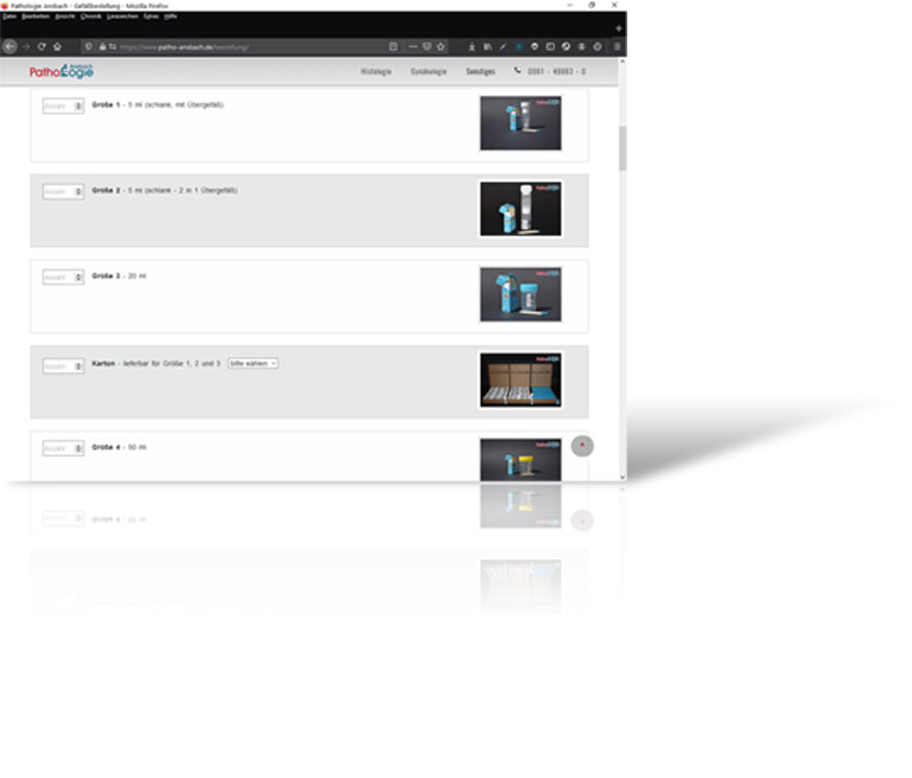 Pathologie Ansbach - Online-Bestellung von Versandmaterial